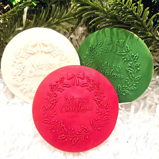 Stamped Merry Christmas Wreath Cookie